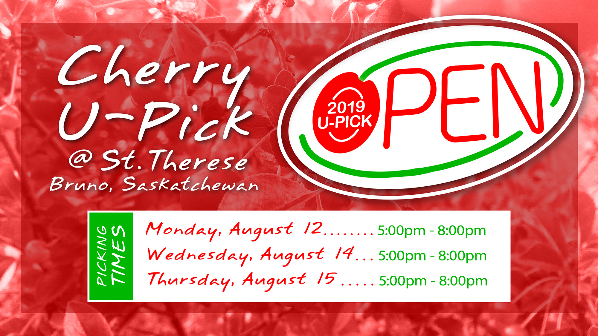 Cherry U-Pick - Additional Picking Dates for 2019