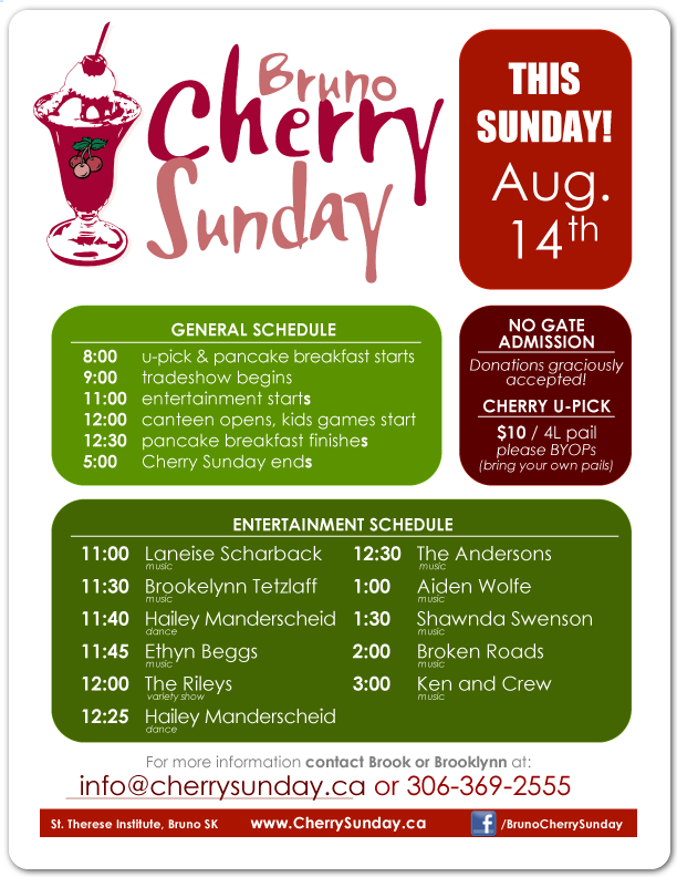 Bruno Cherry Sunday - 2016 Schedule