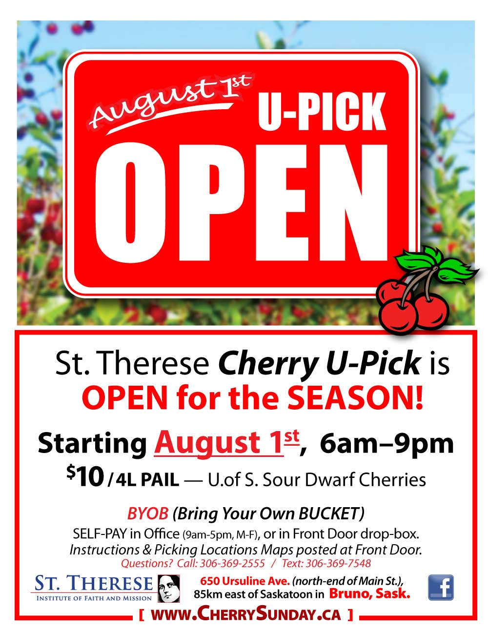 Poster - ORCHARD OPEN 2018 - U-Pick Cherry Orchard